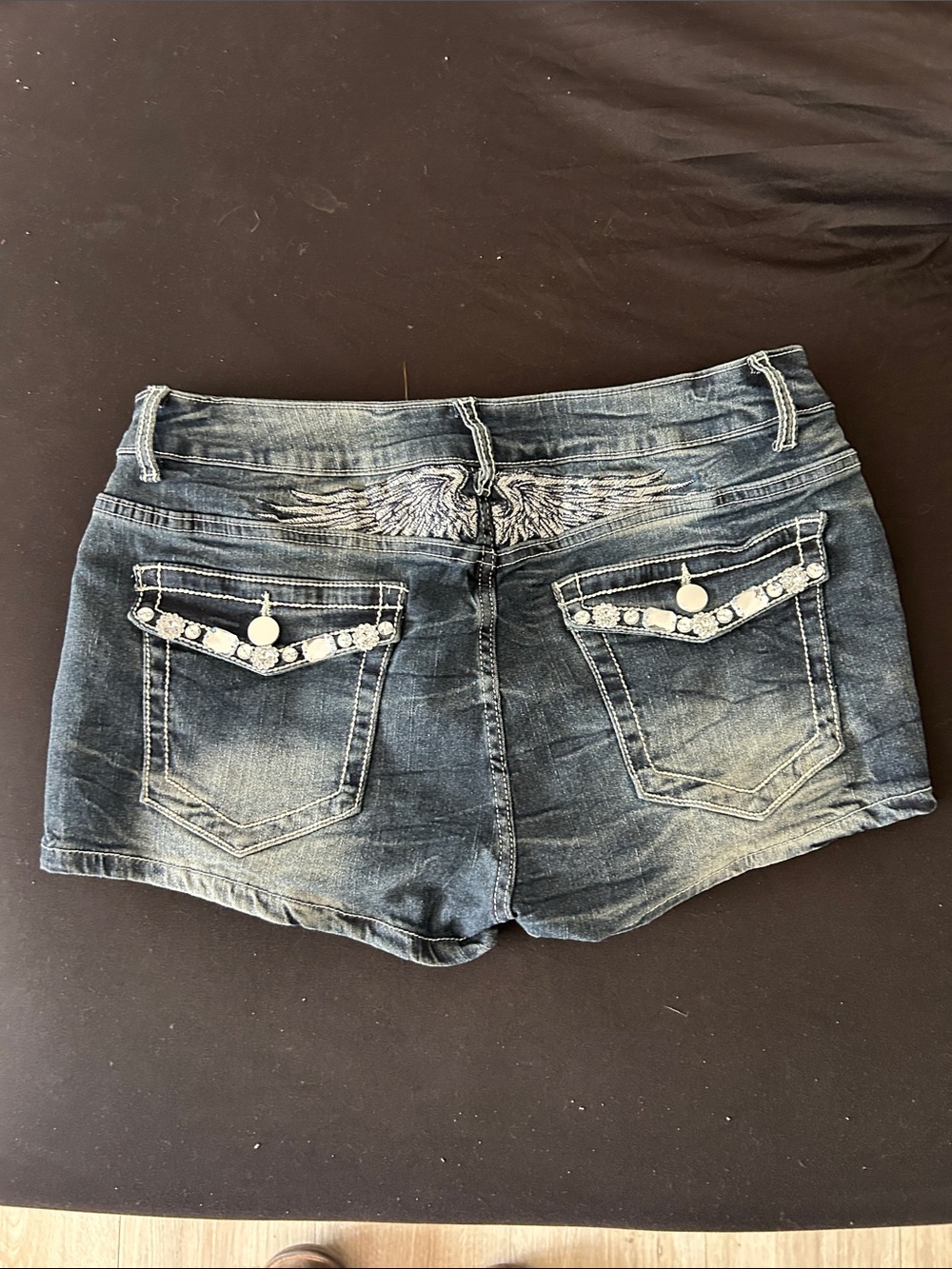 Embroidered Dark Wash Women’s Denim Shorts